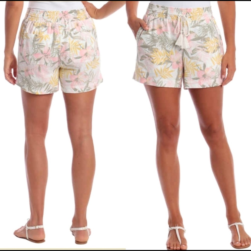 BRIGGS Linen Blend Tropical Floral Print SUMMER SHORTS